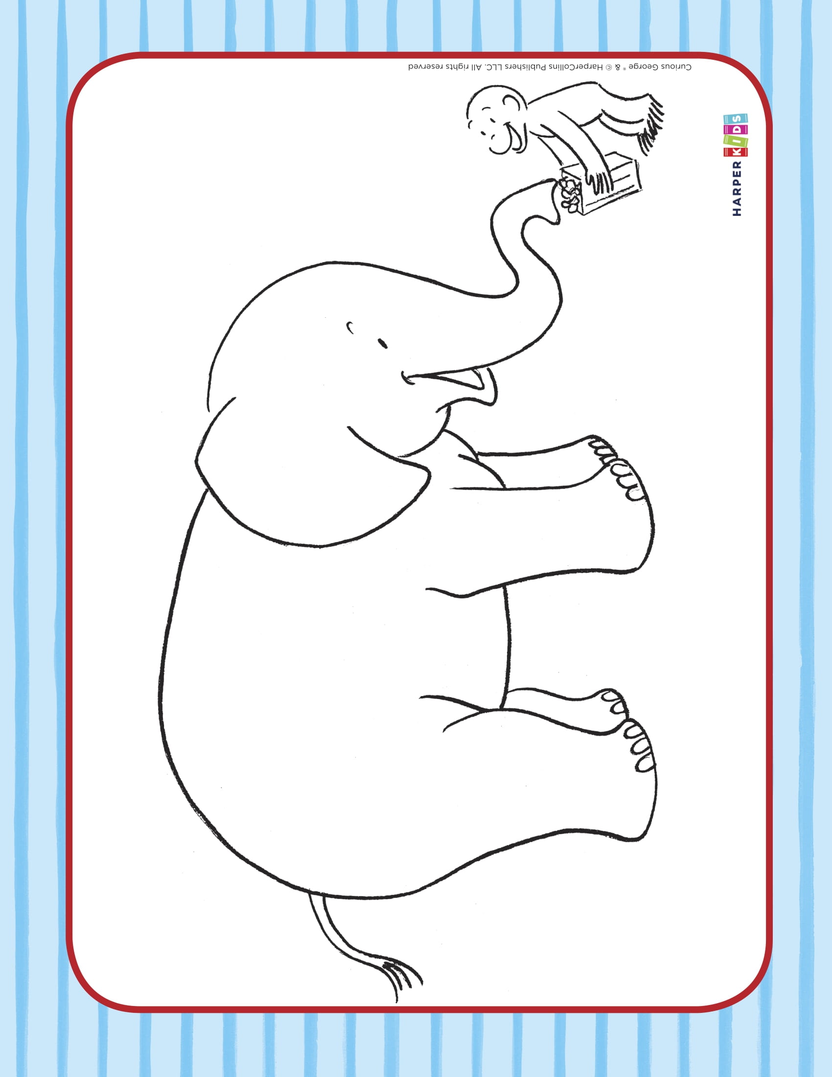 Color Curious George with an Elephant