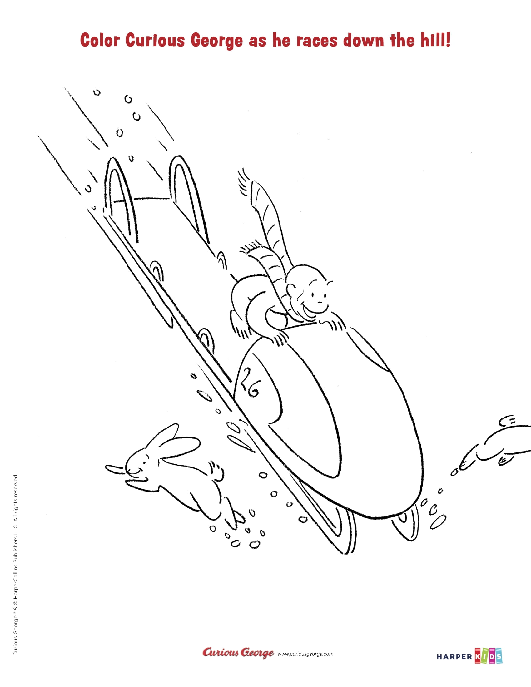 Color Curious George – Sledding