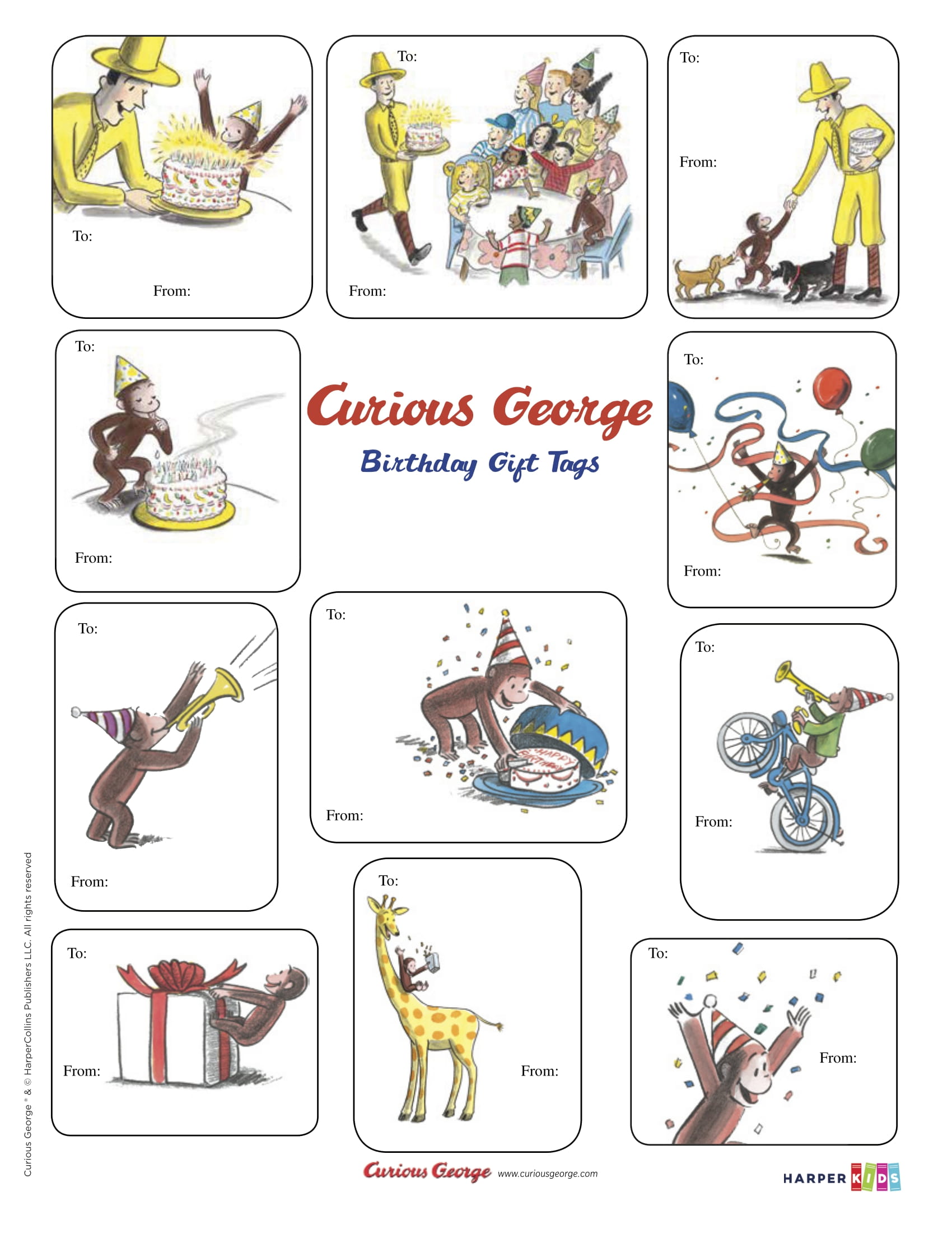 Curious George Birthday Gift Tags